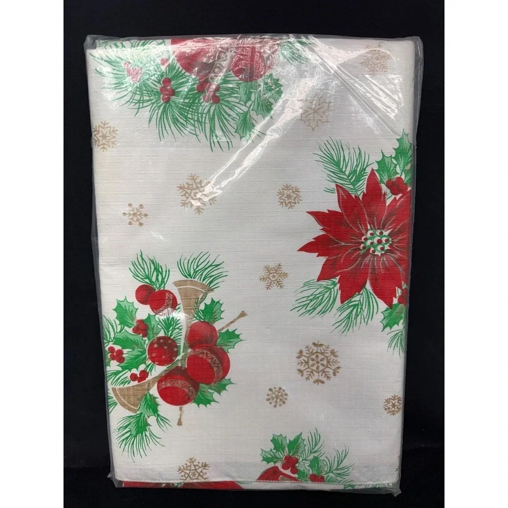 Vintage Christmas Tablecloth Stay-Klean Flannel Back 52